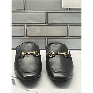 Lisa Vicky Zip Black Sheep Nappa Mules Loafers Gold Bit Women's Size 7.5